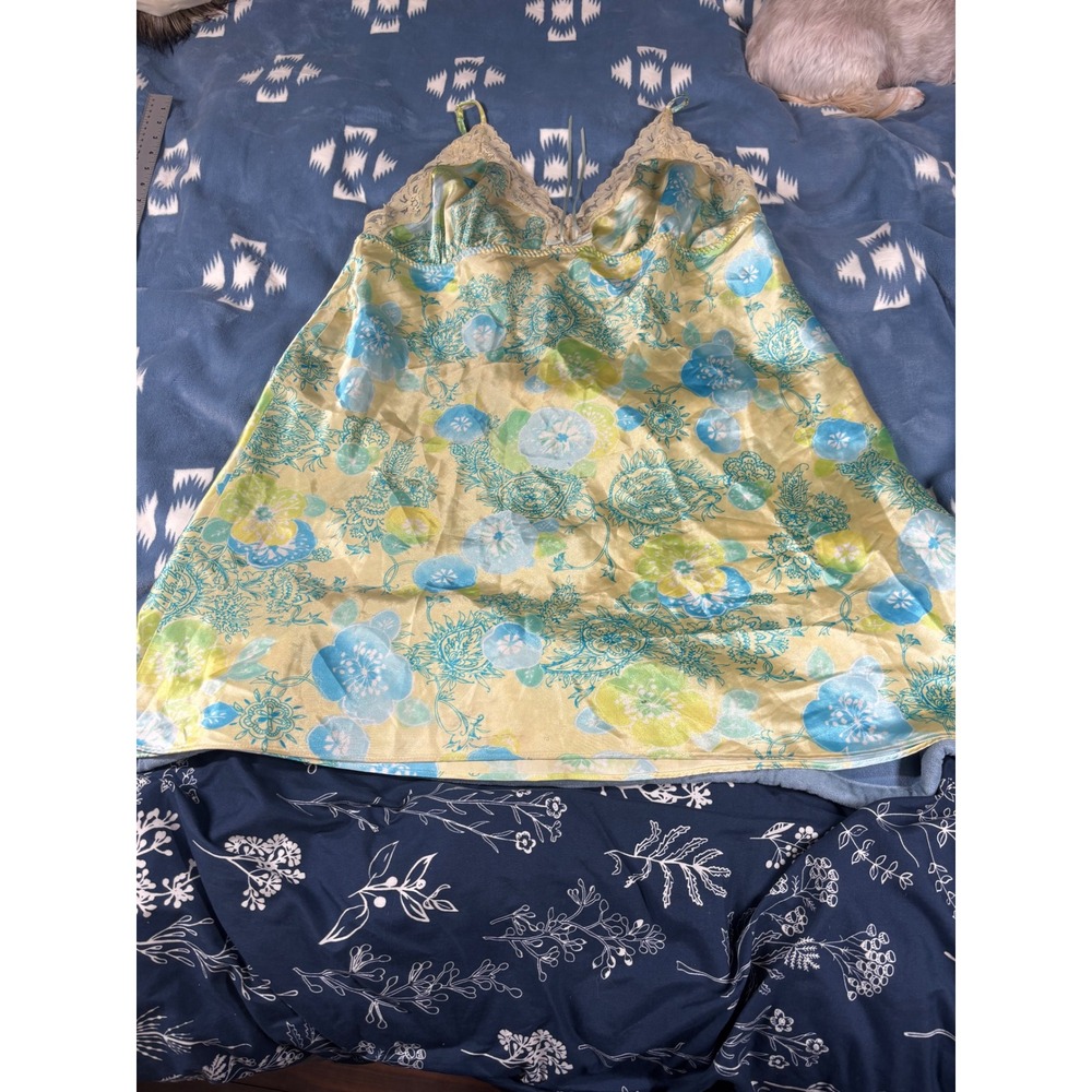 Secret Treasures Satin Floral Lace Trim Chemise Nightgown Tender Lemon XL